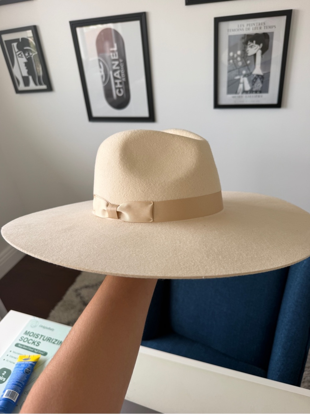Lack Of Color Wide Brim Fedora in Light Beige with Ribbon - Picture 2 of 3